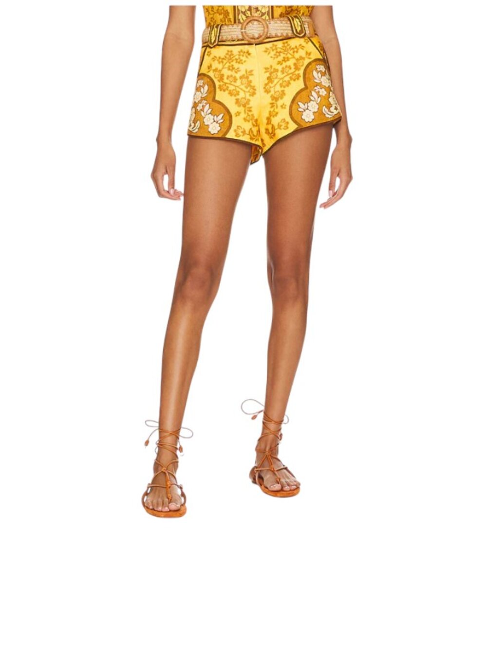 NWT Zimmermann Raie Mini Shorts Womens 0 XS Yellow Gold Brown Floral Linen NEW - Picture 3 of 14